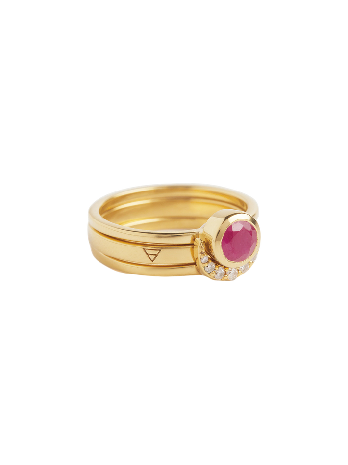 Eclipse Fine Stack Ruby Solid Gold Ring Set