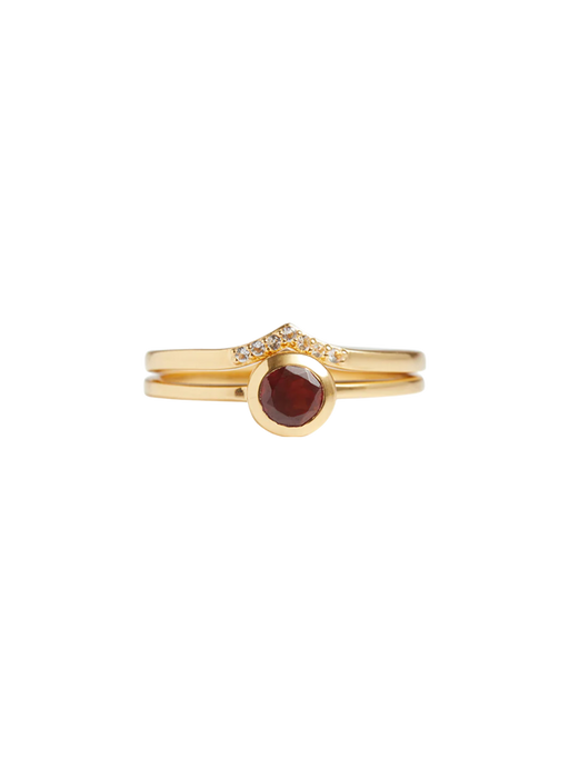 Peak pave solitaire stack garnet solid gold ring set photo