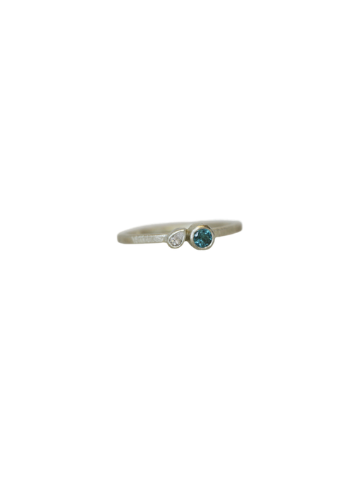 Blue tourmaline & pear diamond asymmetric ring photo