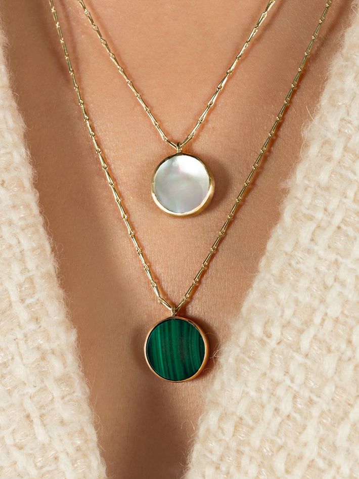 Malachite disc pendant chain necklace