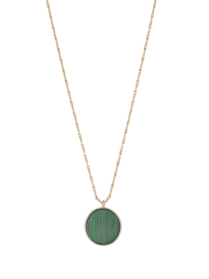 Malachite disc pendant chain necklace