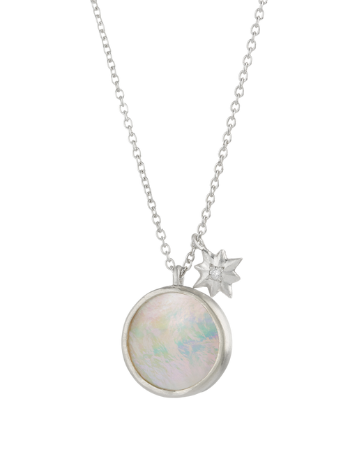 Silver mother of pearl and diamond star necklace photo