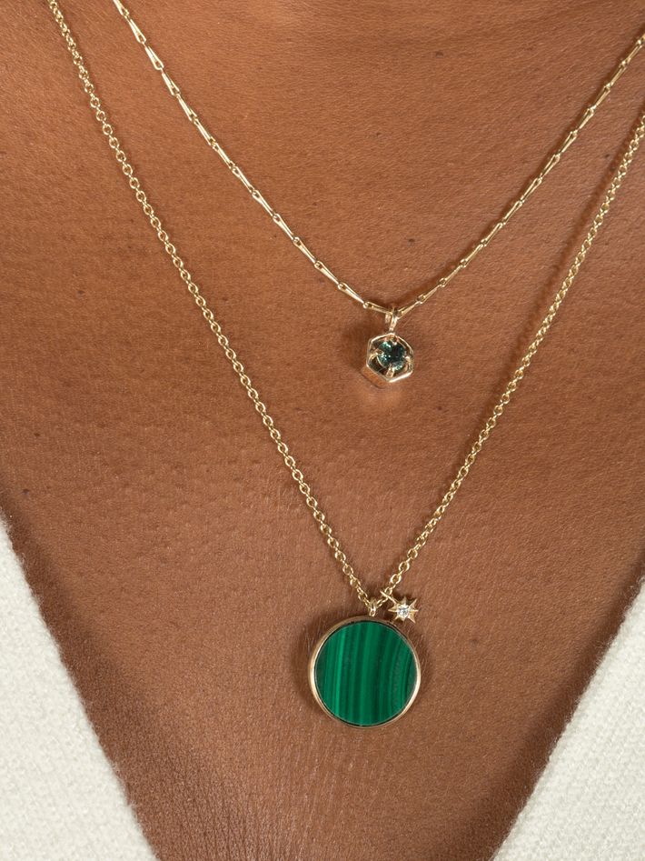 Malachite and diamond star necklace