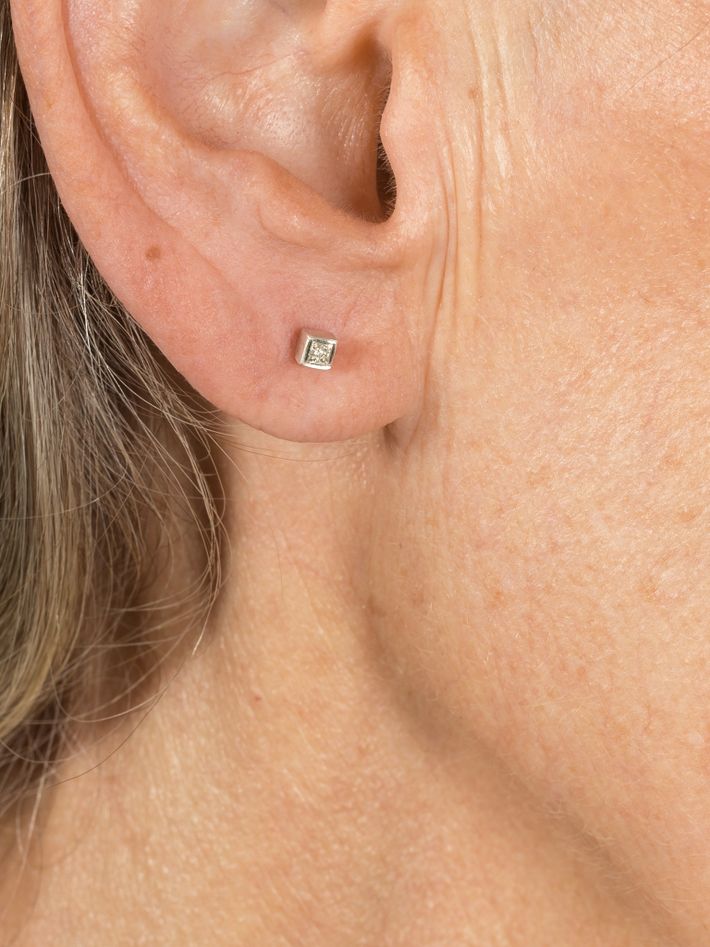 Silver diamond square studs 