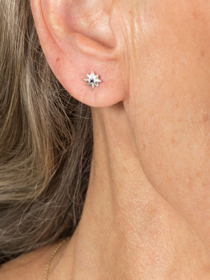 Silver blue sapphire star studs 