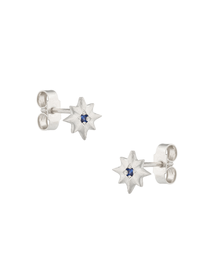 Silver blue sapphire star studs 