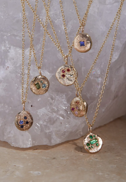 Dainty Blue Sapphire Treasure Coin Necklace photo