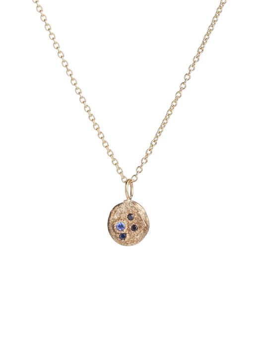 Dainty Blue Sapphire Treasure Coin Necklace photo