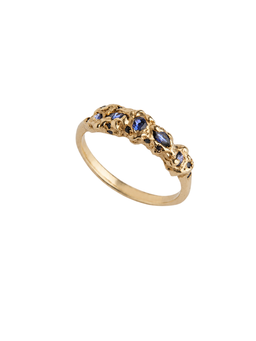 9ct Gold Blue Sapphire Textured Treasure Band photo