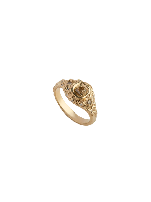 Old cut cognac chunky signet relic engagement ring photo