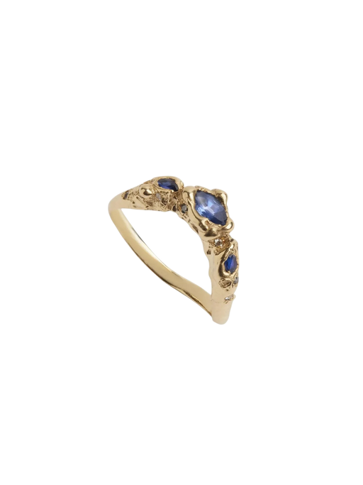 18ct Gold Shaped Treasure Sapphire and Diamond Wedding Band photo