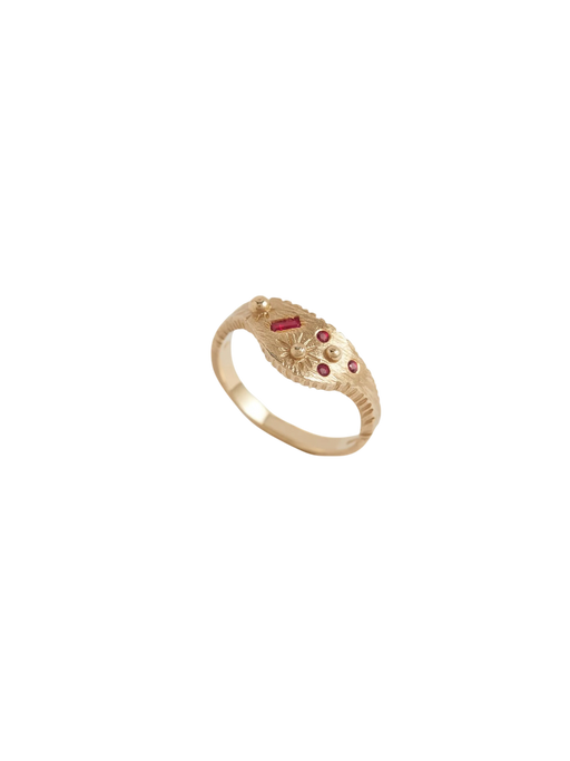 Ruby Textured Half Moon Signet Ring photo