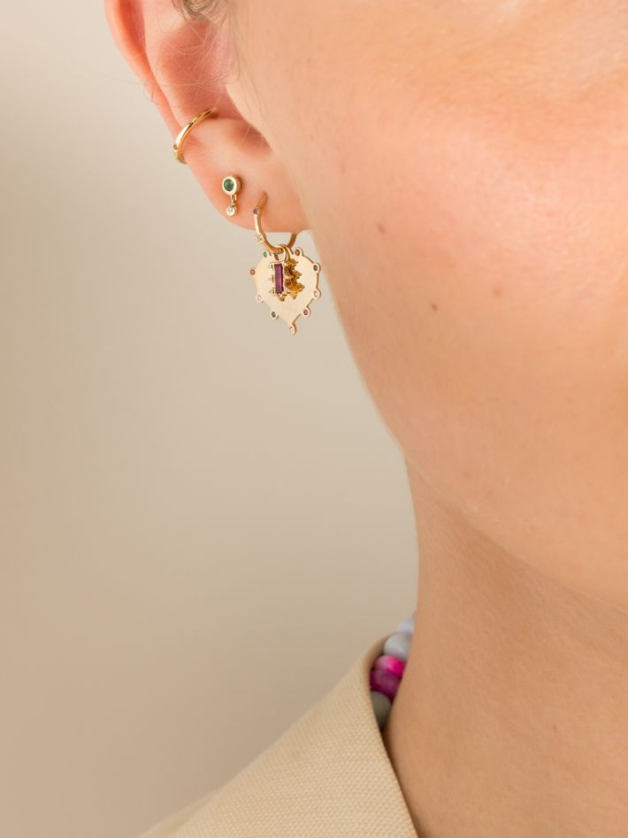 Rainbow gem heart medallion earring