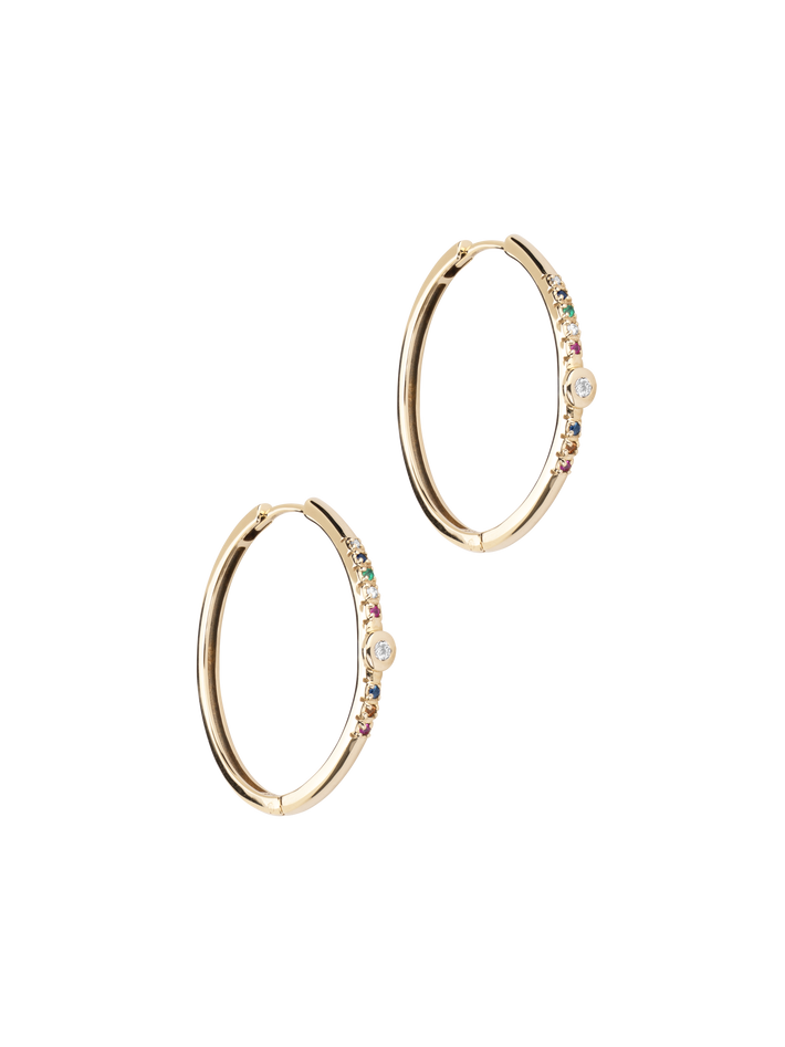 Diamond bezel rainbow gem hoops