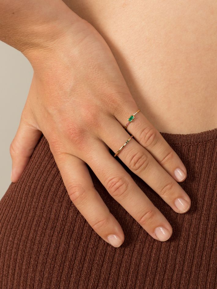 Emerald baguette stack ring