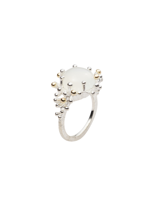 Sea anemone ring in silver and 18k yellow gold with white moonstone photo