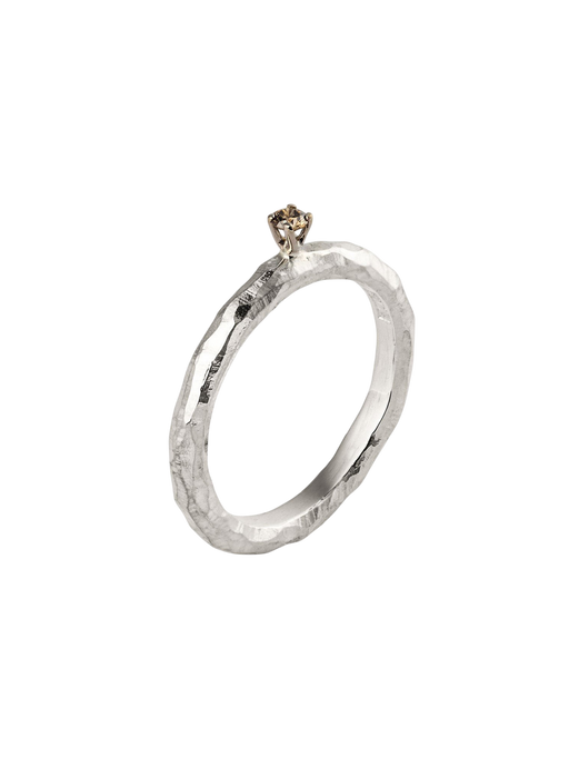 Ringo 0,06 - ring in silver and 18k white gold with 0,06ct coffee diamond, 3 mm. photo