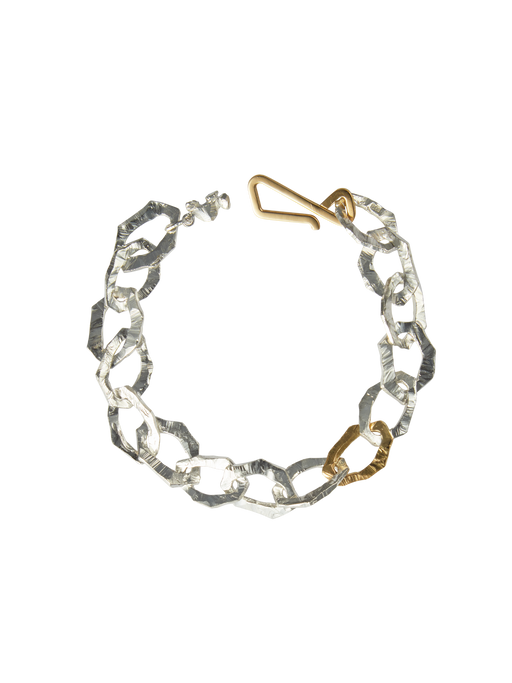 Grim large bracelet with gold link in silver and 18k yellow gold photo