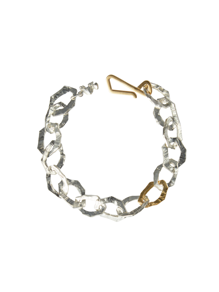 Grim large bracelet with gold link in silver and 18k yellow gold