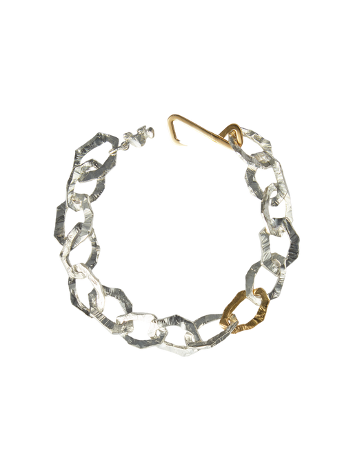 Grim large bracelet with gold link in silver and 18k yellow gold photo