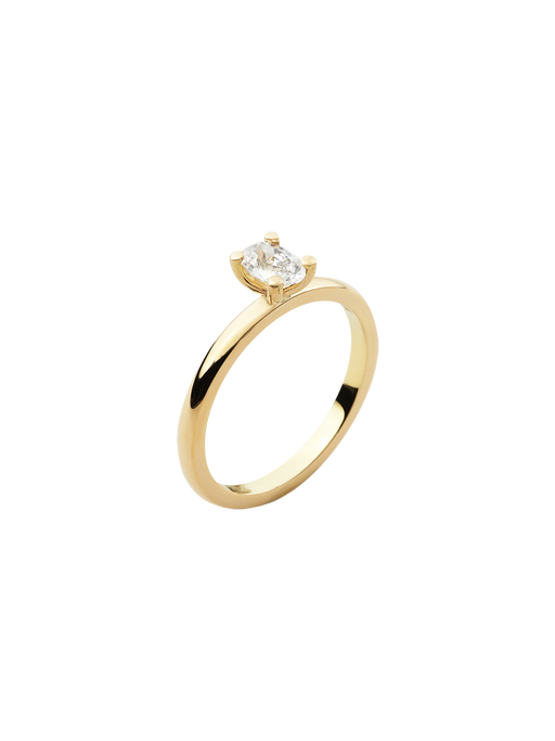 Soft solitaire ring in 18k yellow gold with oval 0,50ct diamond photo