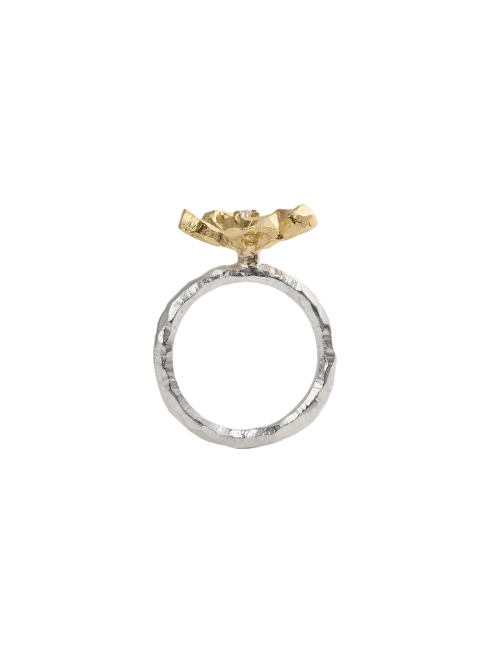 Ringo flower ring in silver and 18k yellow gold with 0,06ct diamond