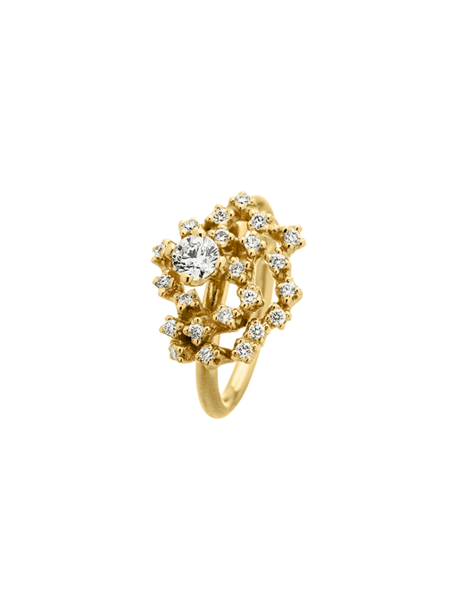 Frosty virvel halo ring ring in 18k yellow gold with 0,63ct diamond photo