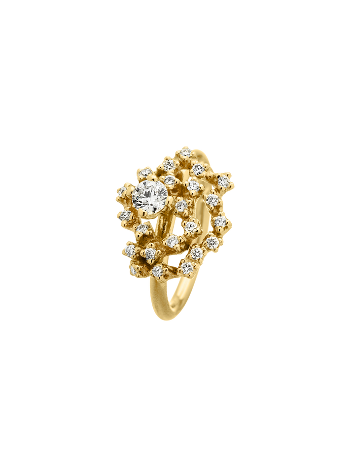 Frosty virvel halo ring ring in 18k yellow gold with 0,63ct diamond