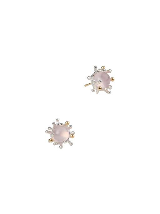 Sea anemone earrings in silver and 18k yellow gold with rose quartz photo