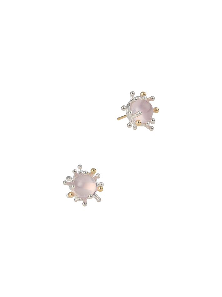 Sea anemone earrings in silver and 18k yellow gold with rose quartz