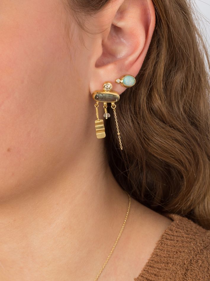 Holiday tourmaline, sapphire and diamond earring