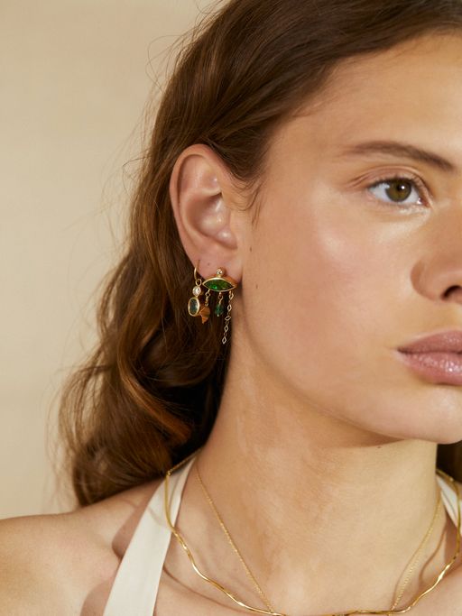 Holiday green opal, diamond and emerald earring photo