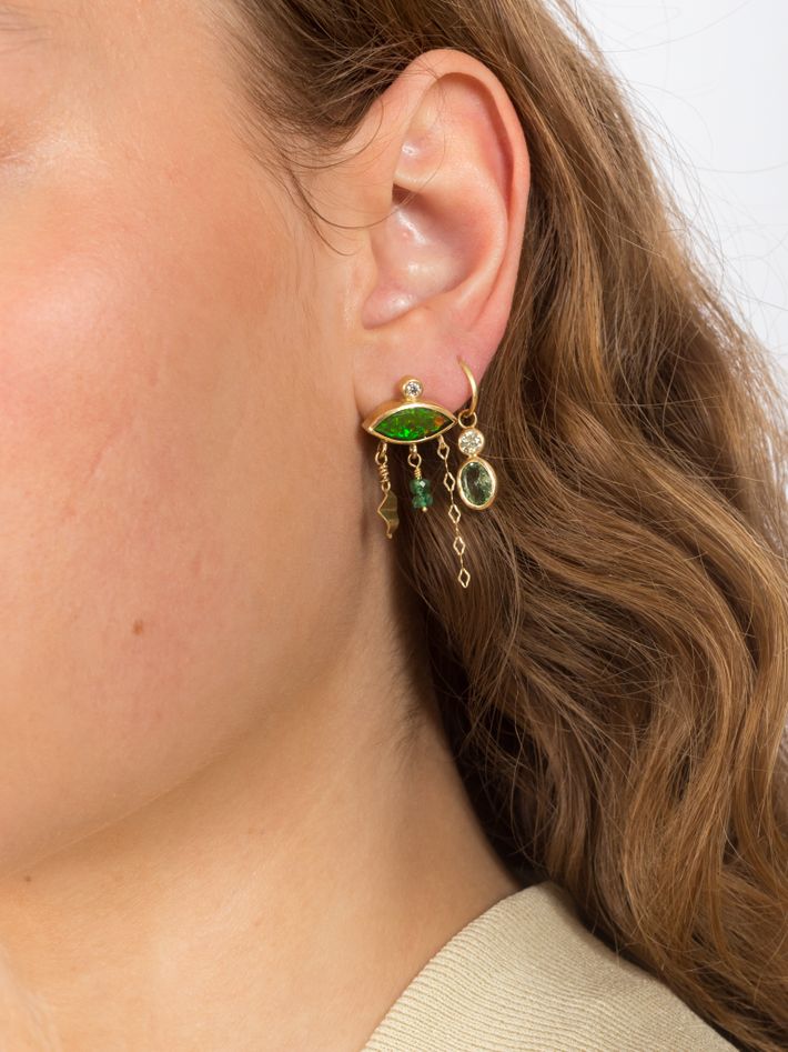 Holiday green opal, diamond and emerald earring