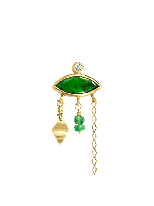 Holiday green opal, diamond and emerald earring photo