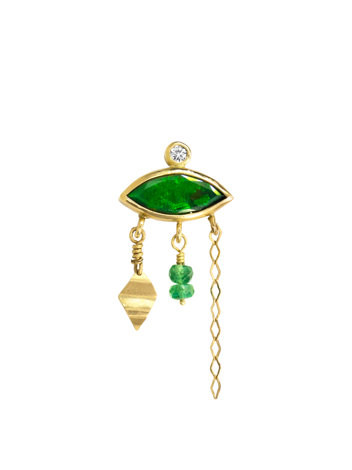 Holiday green opal, diamond and emerald earring