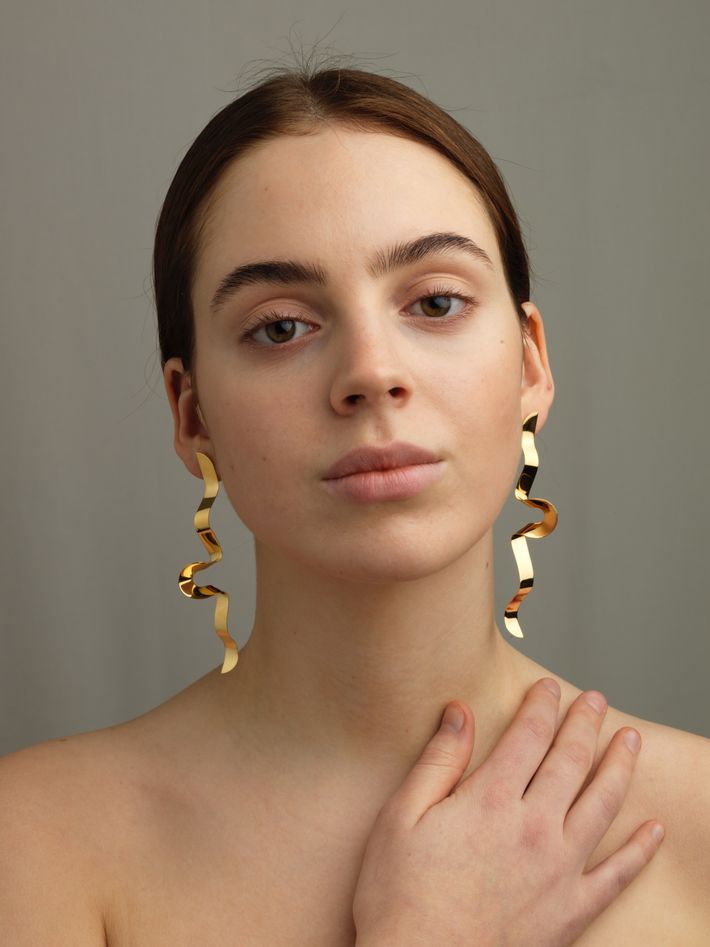 Serpentine earrings in gold vermeil