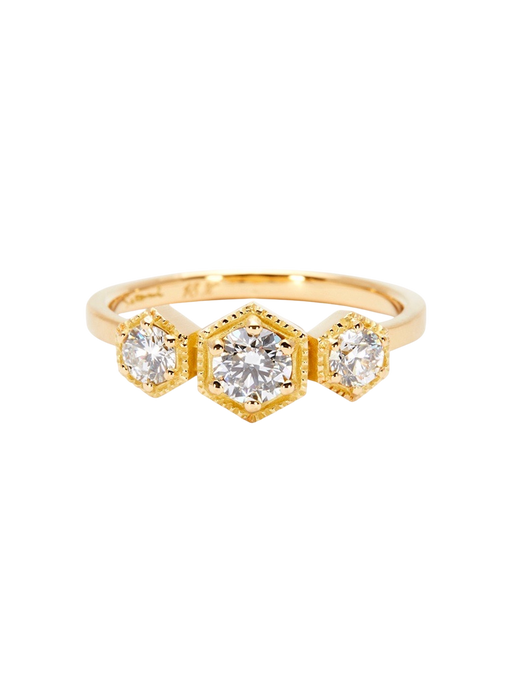 Grand white diamond triple hexagon ring photo