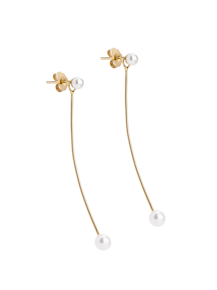 Extended twin pearl earrings
