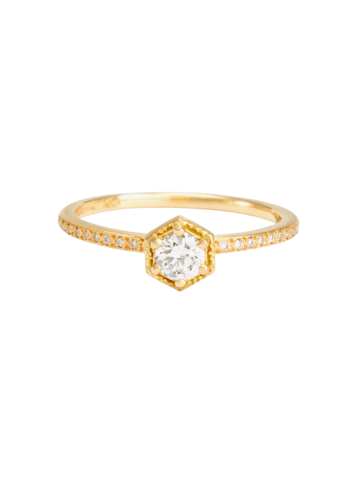 4mm white diamond hexagon pave ring photo