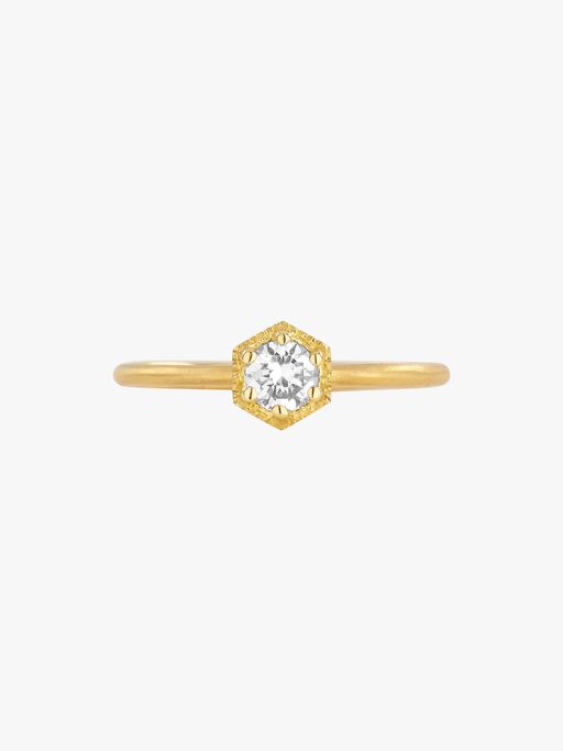 Hexagon white diamond ring photo