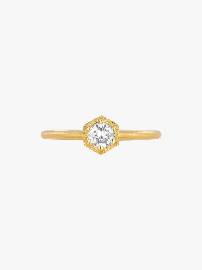 4mm hexagon white diamond ring