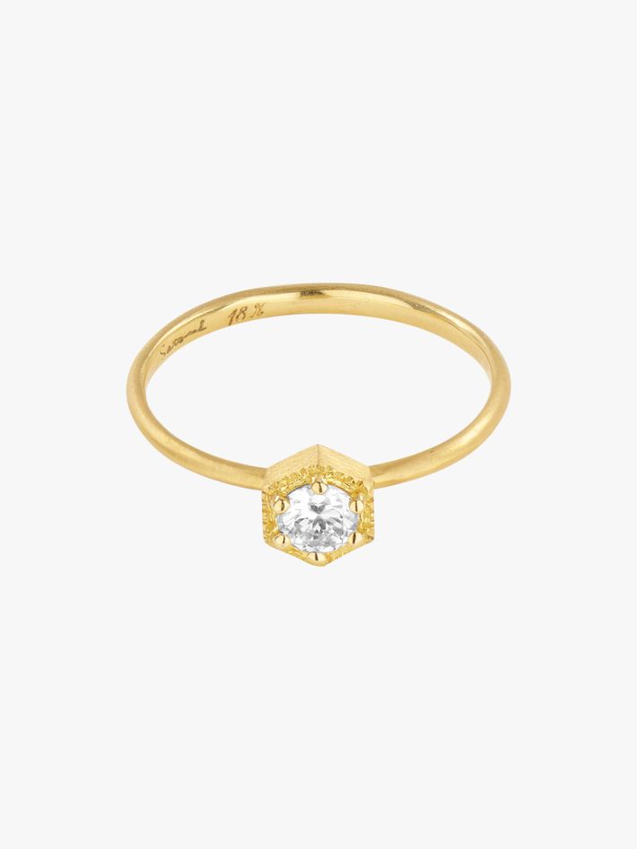 Hexagon white diamond ring