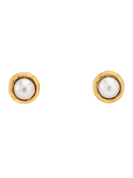 Gold trimmed pearl studs photo