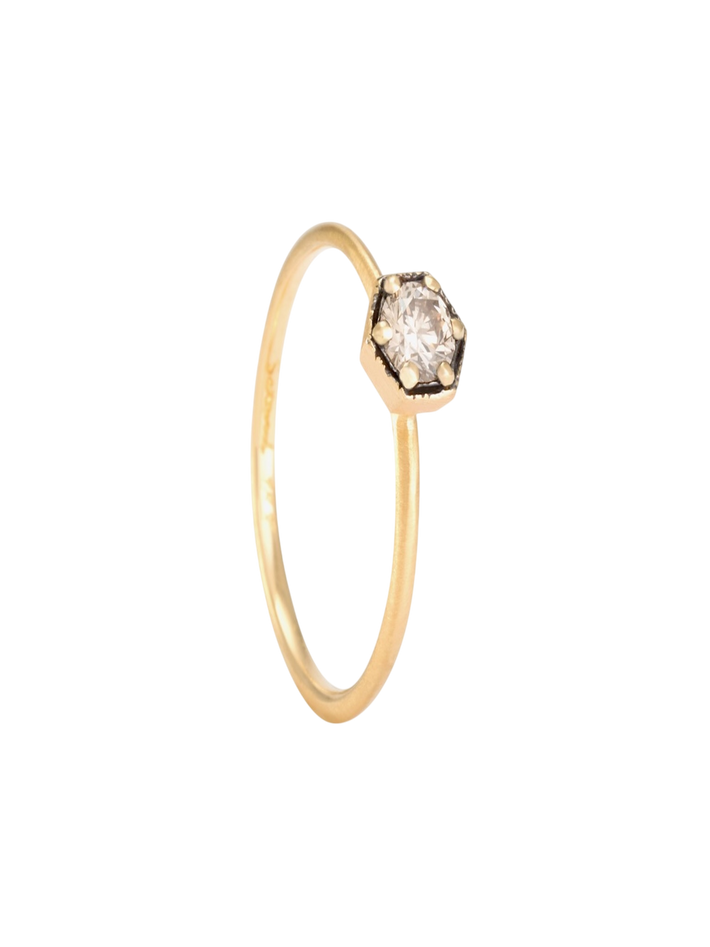 4mm hexagon brown diamond ring
