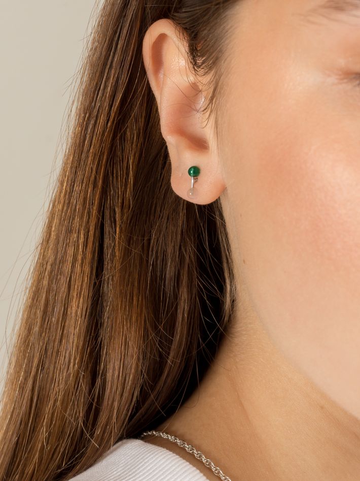 Green agate & moonstone barbell stud earring