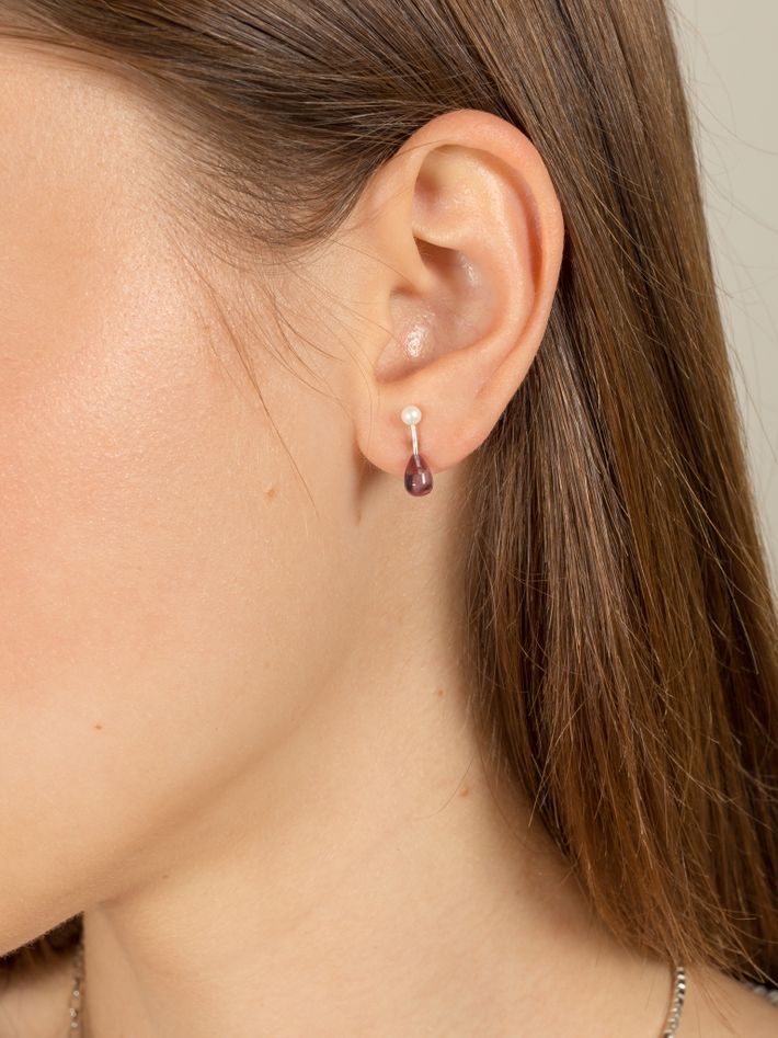 Pearl & amethyst barbell stud earring