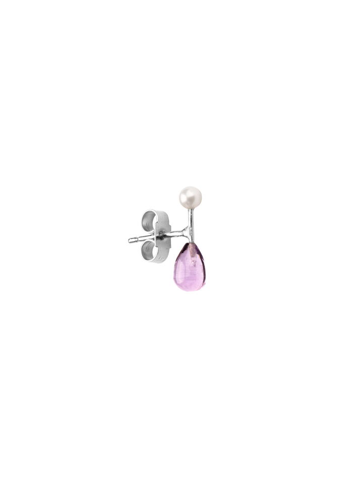 Pearl & amethyst barbell stud earring