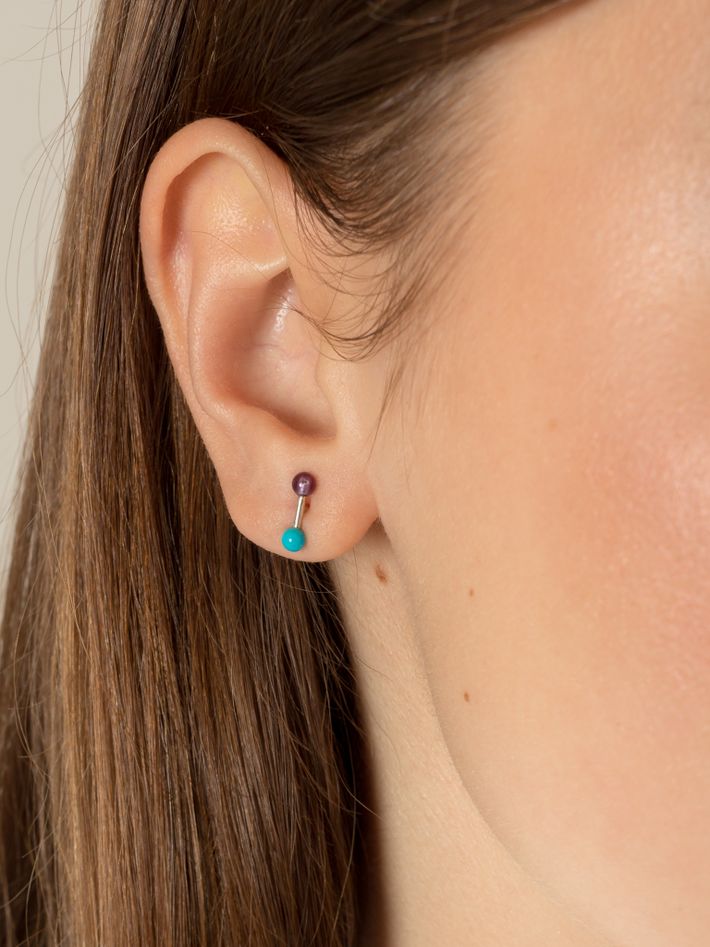 Turquoise & amethyst barbell stud earring