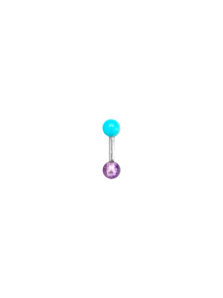 Turquoise & amethyst barbell stud earring