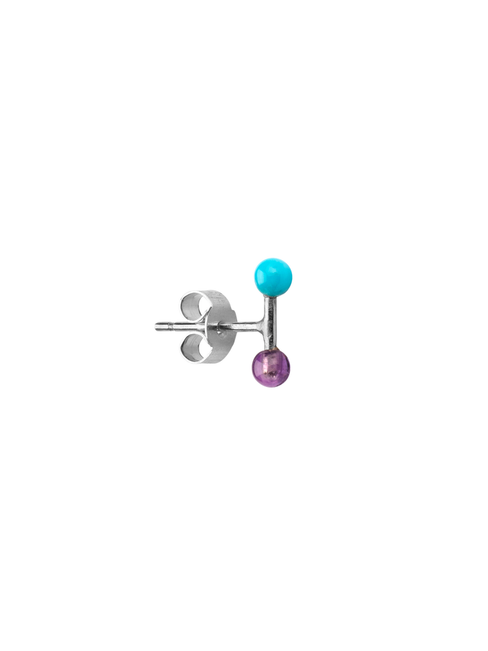 Turquoise & amethyst barbell stud earring